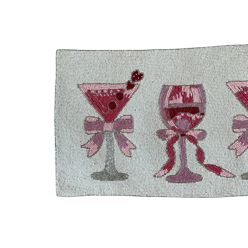 Tahari Beaded Table Runner 13x36 Cocktails Bows & Hearts Valentine Glam XO New